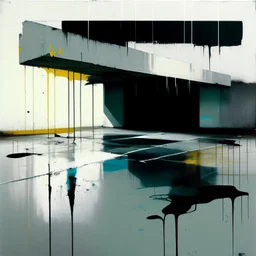 Empty Minimal contemporary abstract flat landscape painting. Concrete carpark. Big brushstrokes. Drips of paint. style of Justin Mortimer and Adrian Ghenie.