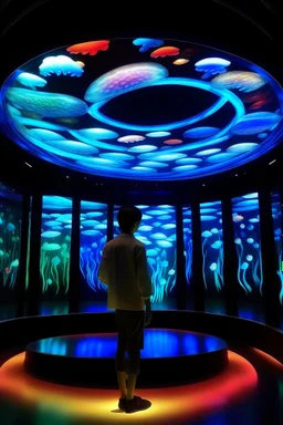 Imagine an interactive installation where the movements of visitors trigger a dynamic display of light, color, and texture, evoking the graceful and fluid movements of Mandarin Fish in their natural habitat.