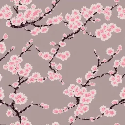 Japanese Cherry Blossom, seamless pattern, muted color palette, oil on canvas