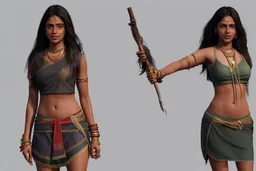 Indian Female character 19 years full anatomy Proportions of the character the head-to-body ratio . Front, Side, and Back Views: Provide multiple views of the character, including front, side, and back mode sheet .stylized animation character 8k Art station.