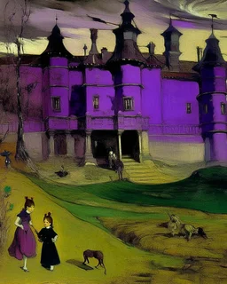 A violet mad doctor's castle painted by Edgar Degas