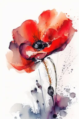 abstract watercolour poppy in the style of jean haines, centred