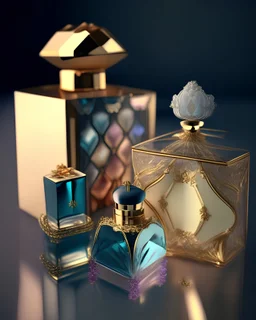 generate me an aesthetic photo of perfumes for Perfume Bottles in a Jewelry Box