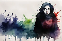 watercolor painting. Sex. HIV virus.. Drug addiction afraid. shadow. minimalist. Iran. watercolor Iran. hijab