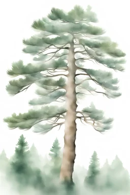 Pine tree in style of watercolor on white background --ar 16:9