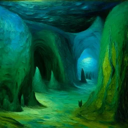 A greenish blue underground ice kingdom painted by Vincent van Gogh