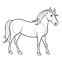 black and white drawing of cute horse outlined art bold, coloring book page for kids, simple classic cartoon style, 2D v4 q2