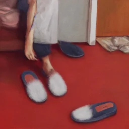 habitación con luz roja, con zapatillas sucias en el suelo