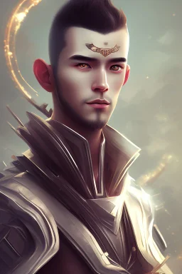 Design gaming yuong man with silver dark hair and bright white eyes avatar logo