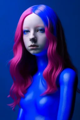 Girl face in indigo rubber effect in all body with pink long rubber effect hair