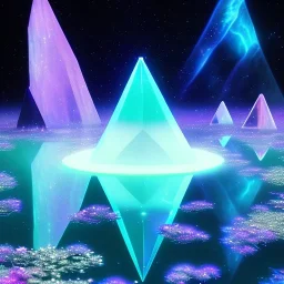 one big Cosmic crystal subtle in a galactic ambiance , blue lake, delicate flowers, delicate colors, bin the foreground, full of details, smooth，soft light atmosphere, light effect，vaporwave colorful, concept art, smooth, extremely sharp, masterpiece, best quality, blue skinned, sparkling,8k, , sun light, 8K, RAW, depth of field,high contrast,