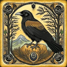 European pagan rune art with nature and ravens