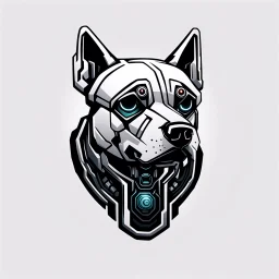 a white background a dark themed logo that looks like the cyborg dog