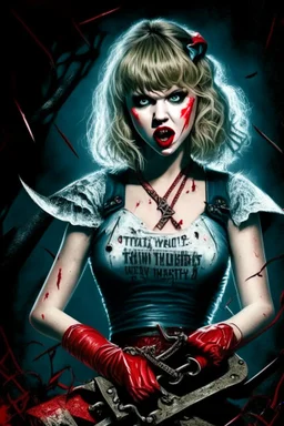 Taylor Swift as a vampire with chainsaws for arms