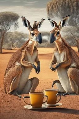 kangaroos drinking coffee