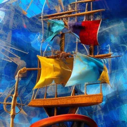 Beautiful pirate ship in the ocean in the style of Abstract Expressionism, complex, incomprehensible, 3D, voluminous, symmetrical, artistic, 4K, 8K