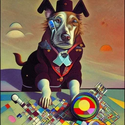 old dog smoking a pipe on beach by kandinsky