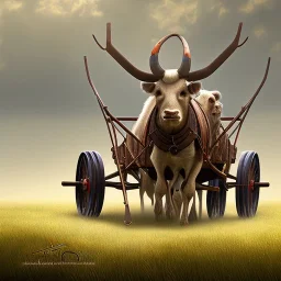 two wheeled ox-cart in field