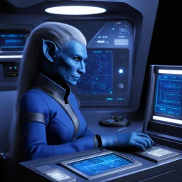 [the tricorder is plugged with a cable on the console] The Andorian communication officer delicately plugged the tricorder into the console, the soft blue light casting a gentle glow over their indigo skin. The device hummed to life, displaying intricate data streams and complex readings on the viewscreen. This was their domain, the realm of communication and technology, where the boundaries between science and fiction blurred into a seamless tapestry of possibilities.