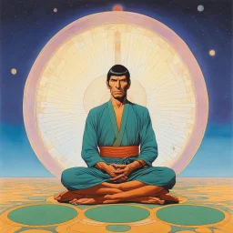 [Moebius] Spock in mediation, sitting in lotus position, as a yogi: Logic is the beginning of wisdom