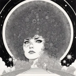 #5 Original Art by Howard Chaykin (Vortex Comic, 1988): Lady Chance: Her presence was as unpredictable as a roll of the dice, as intricate as the swirling patterns of fractal art, and as vast as the concept of Everything Everywhere All at Once. Her eyes held the depth of a Mandelbulb 3D creation, swirling with colors and patterns that hinted at the secrets of the universe.