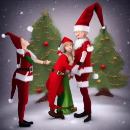 two elves. woman and man. Christmas scene. photorealistic. low-key