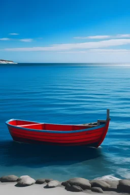 mar con un barco azul y rojo