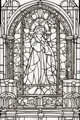 kids coloring page, stained glass window, cartoon style, thick lines, low detail, no shading