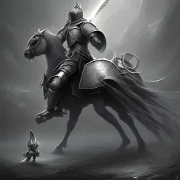 little knight on the horse in armor with lancet charging, line art , black pencil picture