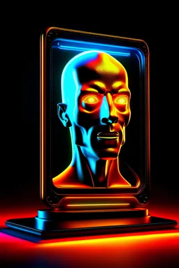 a 3d male face coming out of a tablet screen, inspired by Tim Hildebrandt, futuristic, glowing, sci-fi digital art illustration, stefan koidl inspired