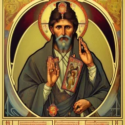 patron of photographers holding a camera in one hand and film roll in the other. orthodox icon with saint photographer. Cyrillic inscriptions. hyperdetailed, Alphonse Mucha, Zdzisław Beksiński, poster, illustration, ink, oil on canvas, 18th century atlas