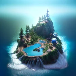 The Isometric Glass Tall Box Mini Model Little Real Island Mixed Water Fall rainbow Under Ocean Sunshine Summer Background Blue Sea, The Last Of Us / Avatar, Octane Render / ZBrush, Cinematic, IMAX Film, Nikon D750, 16K, Autostereoscopy, Anthropomorphic, Golden Ratio, Geometry, Symmetric, Depth Of Field, Highly Detailed, Ultra Realistic, Beautiful Lighting, Halfrear Lighting, Soft Light, Candoluminescence, Cast Shadow, Reflective, Glow, Translucent, Normal Map, Carbonated --testp