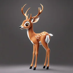 full body of a bald white tail deer with antlers, standing with big smile facing the left and big eyes looking to the left , on flat background, in the style of 'My Little Pony' and Bambi, fantastic lighting