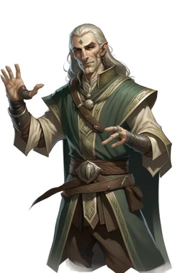 middle aged high elf ranger wearing medieval clothes with open hands