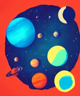 colorful planets. ink, poster, acrylic