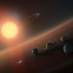 suns surrounded by planets and moons