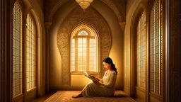 The image portrays an atmosphere of tranquility and focus, with an individual reading a book in a serene and comfortable setting. It reflects the spirit of self-improvement and personal growth, as the person appears engrossed in exploring inspiring content that contributes to their personal development and knowledge acquisition. The appropriate lighting and intricate details enhance a positive and motivating ambiance for learning and advancement.