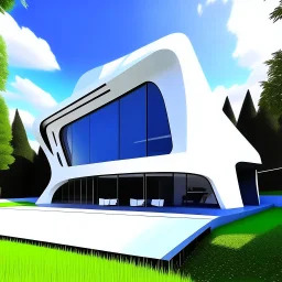 Dibujo de una casa campestre estilo Zaha Hadid, calidad ultra, 8k