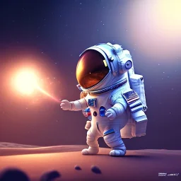 pixar style cute rabbit astronaut floating in space, full body, dramatic lighting, hyper realistic, unreal engine 5, 16k, background:space