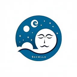 Logo, vector, clean, circle logo with a face looking up at the moon clouds and stars