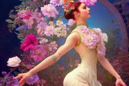 gardenia flowers, colorful, psychedelic, intricate, elegant, highly detailed, digital painting, artstation, concept art, smooth, sharp focus, illustration, art by artgerm and greg rutkowski and alphonse mucha, ballerina, ghibli robot