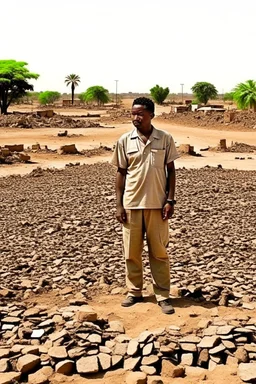 Sudan, destroyed city, one man standing