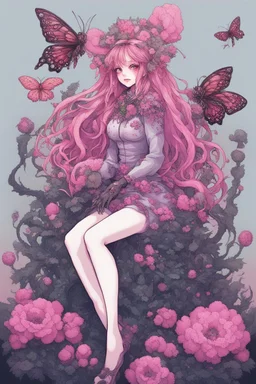 8bits, pixel art, butterfly, highly detailed, pink, rabbit, blood, scythe, goth woman, leaning pose, full body, squid, intricate detail , plants, wildflower, nest, octopus, fly,Demon girl, creepy, horrifying, sinister, sparks out her mind, fullbody, rare pose, terrario with universe in, high lighting, intricate,sparks around,enchanted girl with cyberkatana,darkred slime Goth girl,