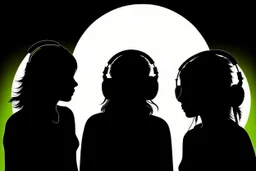 Silhouette of three people wearing headphones