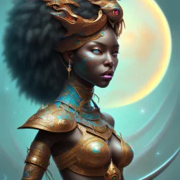 sango fantasy, fantasy magic, intricate, sharp focus, illustration, highly detailed, digital painting, concept art, matte, masterpiece head sexy view black African beauty black afro hair space lady turquoise carp skin African space landslide