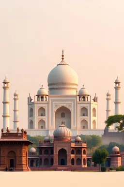 "A montage of famous Indian UNESCO World Heritage Sites, including the Taj Mahal, Qutub Minar, and ancient cave temples like those in Ajanta. The Taj Mahal should be prominent, glowing under a soft morning light, with other monuments subtly appearing around it, showcasing India's rich historical and architectural heritage."