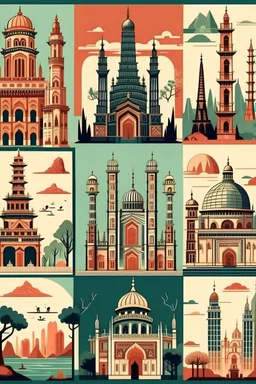 Include illustrations of iconic structures such as the Eiffel Tower, the Taj Mahal, the Statue of Liberty, the Colosseum, or the Great Wall of China. These landmarks are recognized worldwide and offer a sense of grandeur.