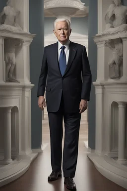 A full body portrait of a president in his 70s. From the future. looks nice and calm