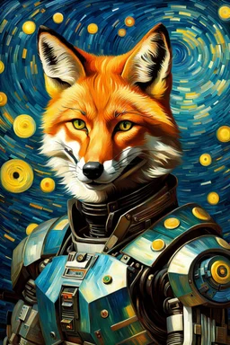 Portrait of a cyborg fox by Van Gogh