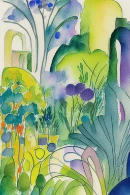 abstract watercolour english garden in the style of picasso centred